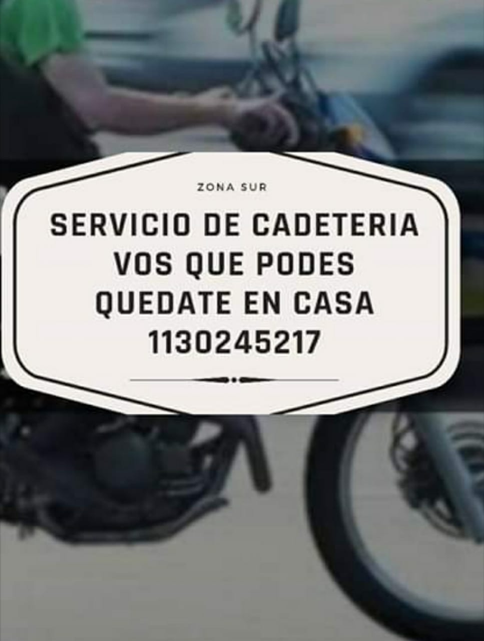 Volante de servicio de cadetería en zona sur, con información de contacto